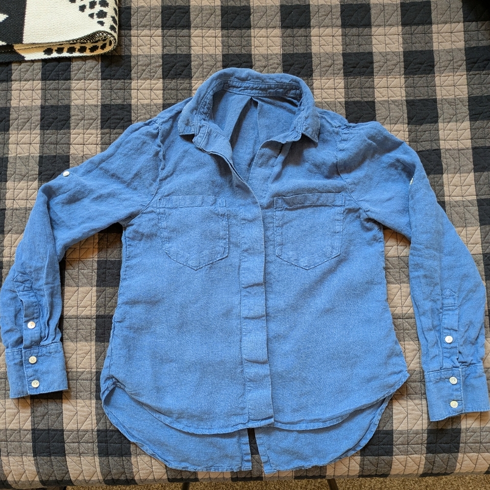 Linen Blue Button Down, S